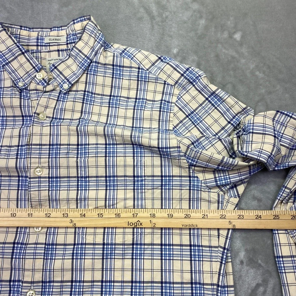 J Crew Classic Fit Button Down Shirt Mens Large Blue Plaid Secret‎ Wash Stretch